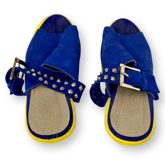 00s MDH Vintage Blue Yellow Platform Espadrille Wedge Heels - Picture 8 of 11